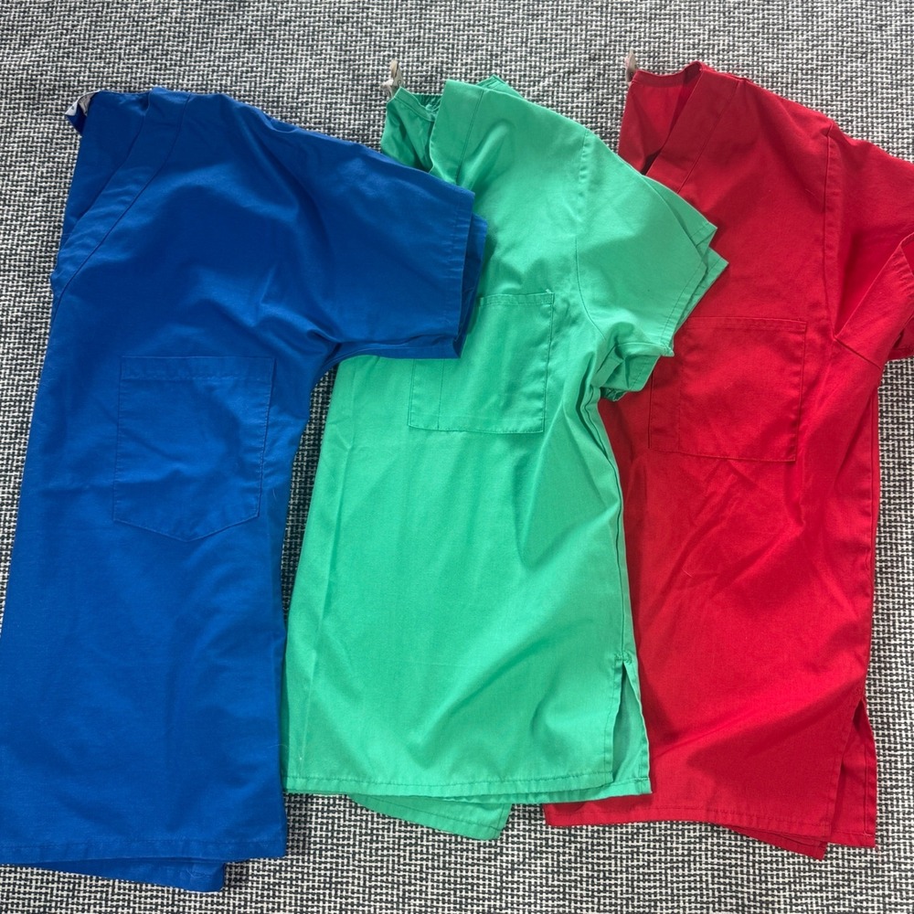 Lot of 3 Womens Scrub Tops Lydia's Landau Red Blue Green V-Neck Size XS